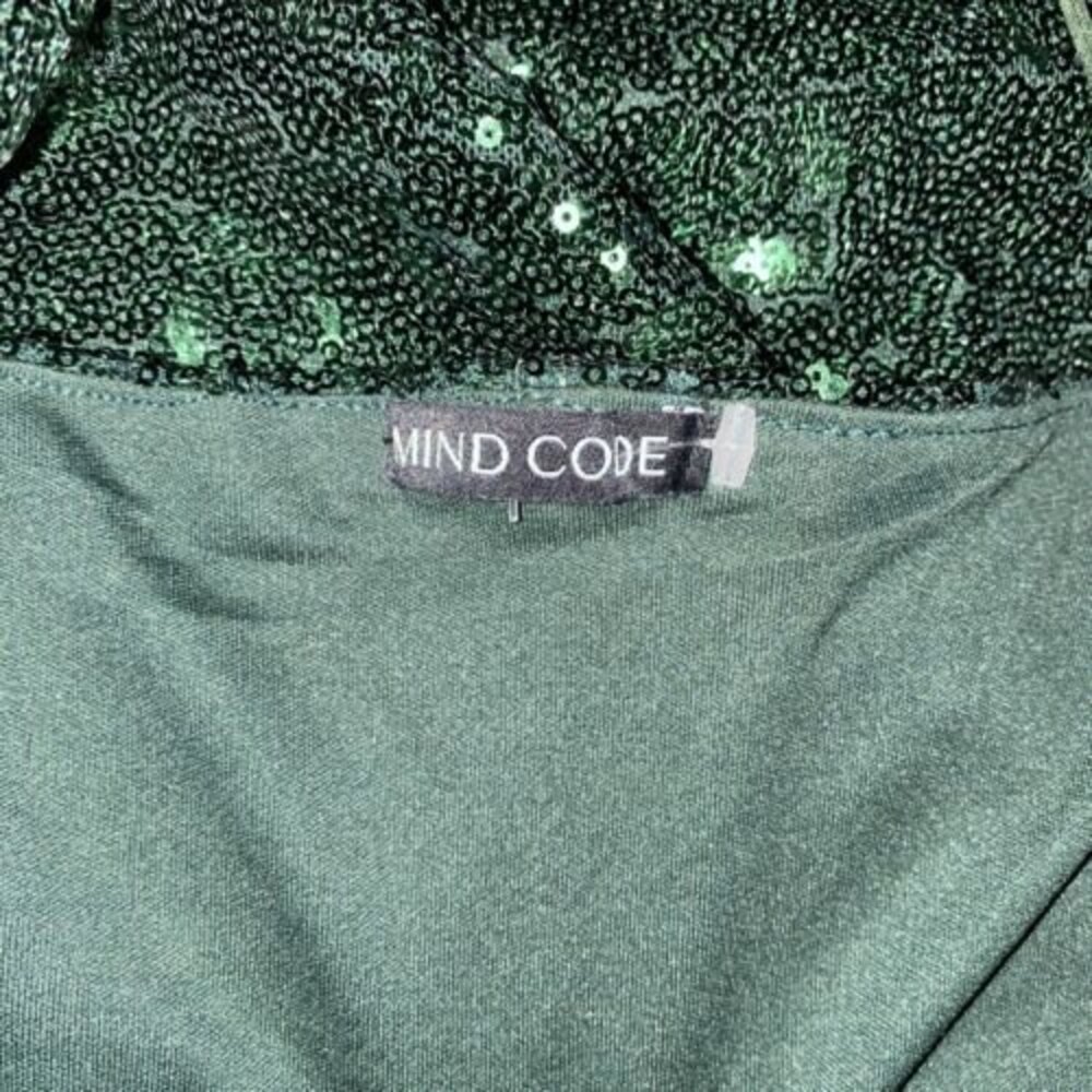 Y2k Mind Code Emerald Green Sequin Mini Dress Siz… - image 8